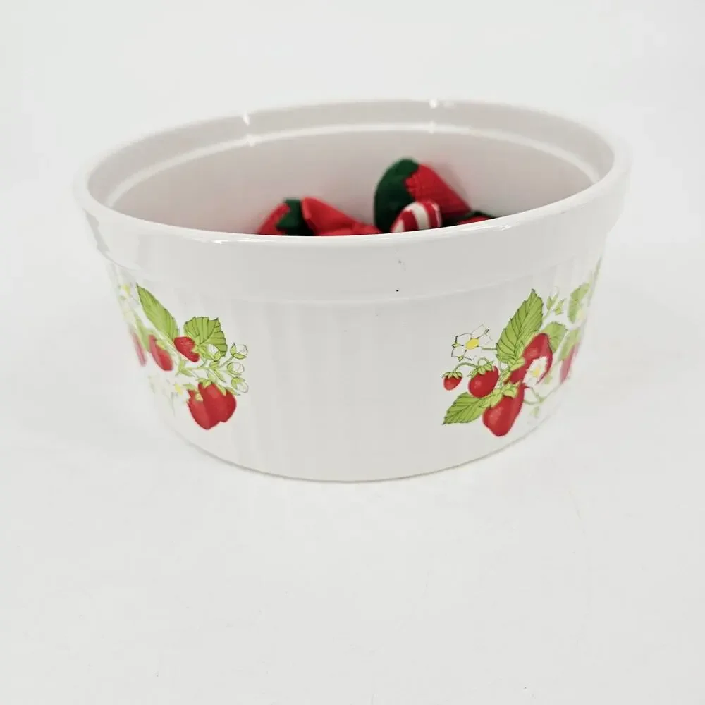 Vintage Action Strawberry Bakeware Stoneware Ramekin Bowl Dish 8